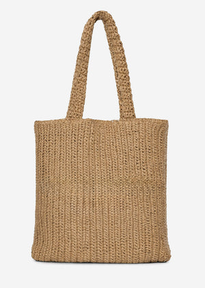 Raffia shopper with logo - beige