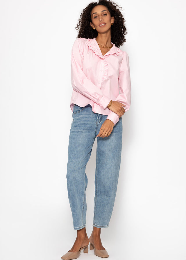Baumwoll Bluse mit Rüschen - rosa