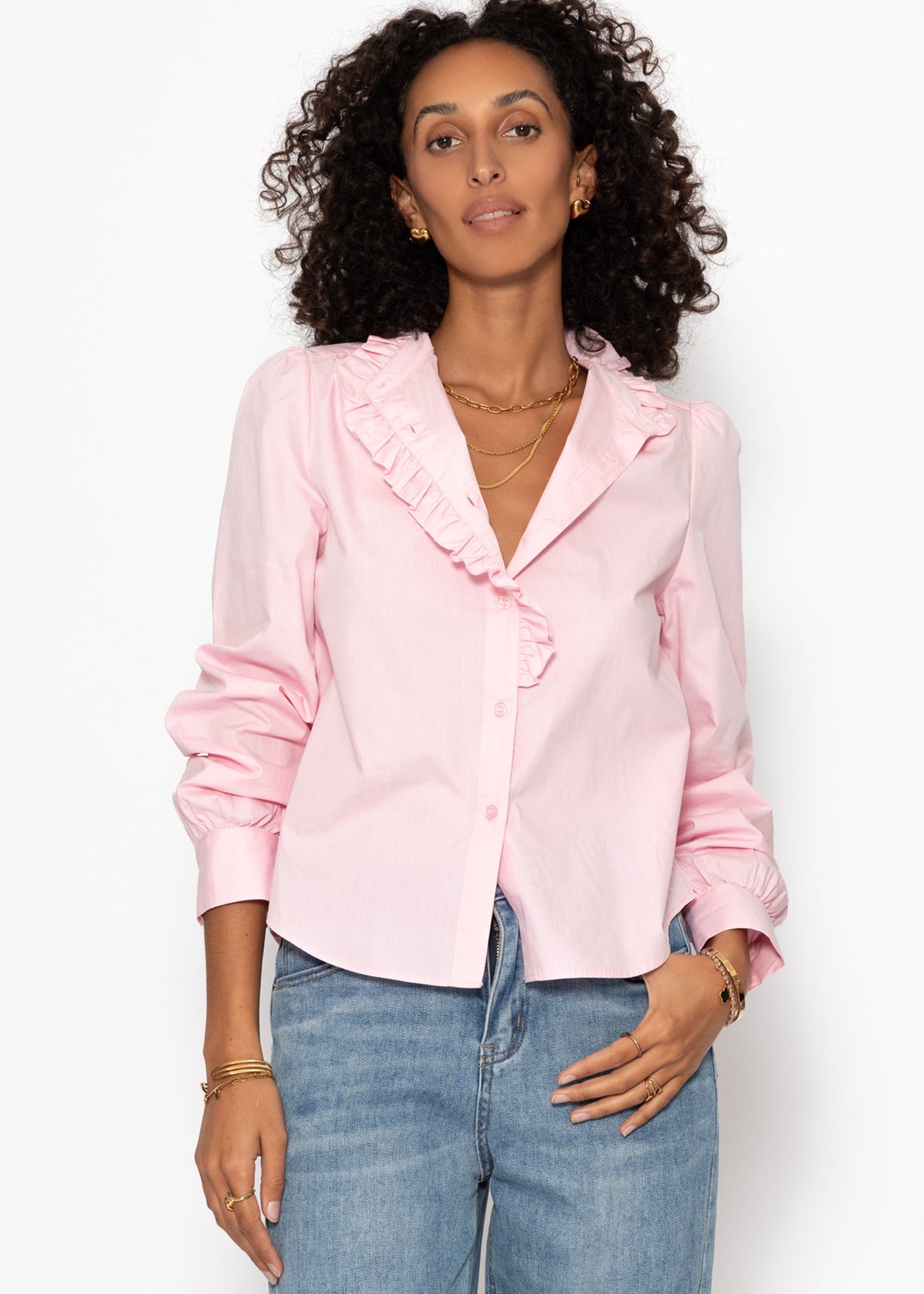 Baumwoll Bluse mit Rüschen - rosa