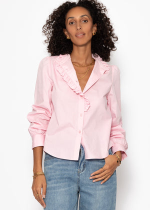 Baumwoll Bluse mit Rüschen - rosa