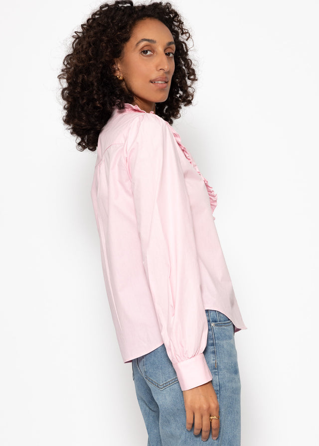 Baumwoll Bluse mit Rüschen - rosa