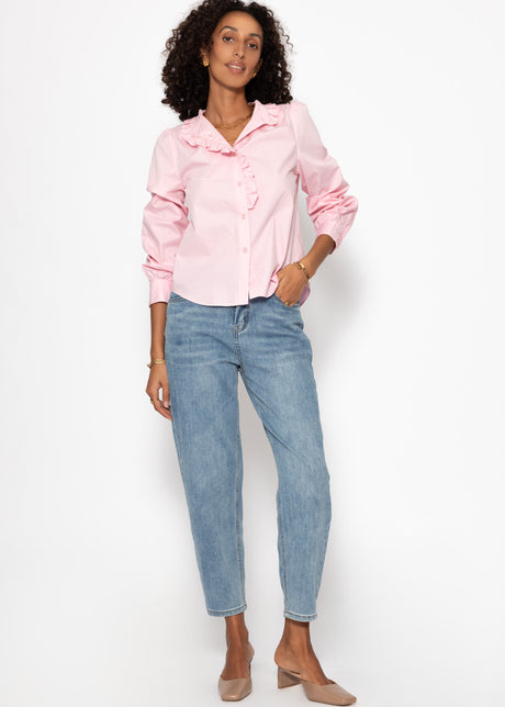 Baumwoll Bluse mit Rüschen - rosa