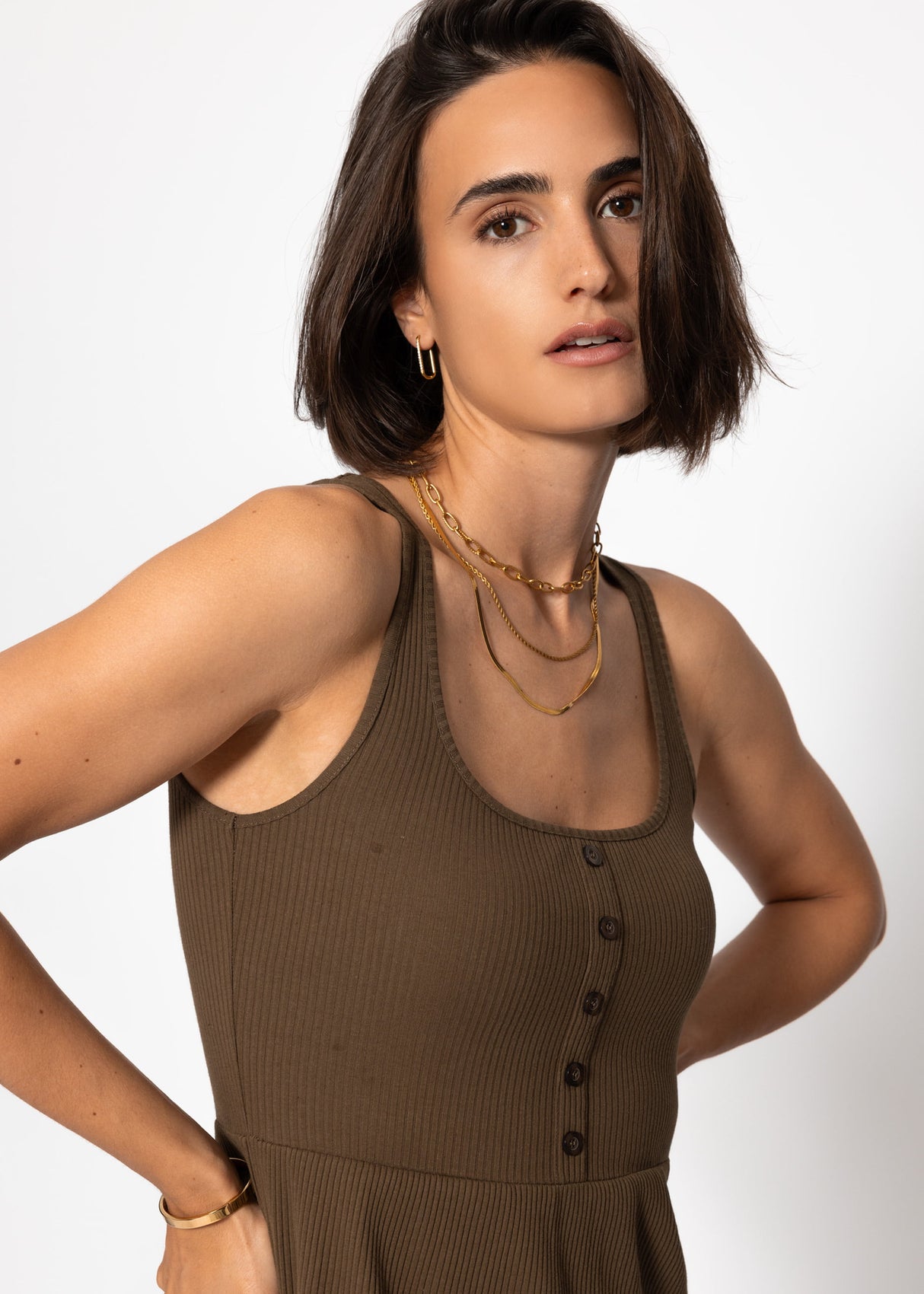 Baumwoll Jerseykleid - khaki