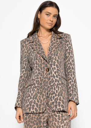 Blazer with leopard print - brown