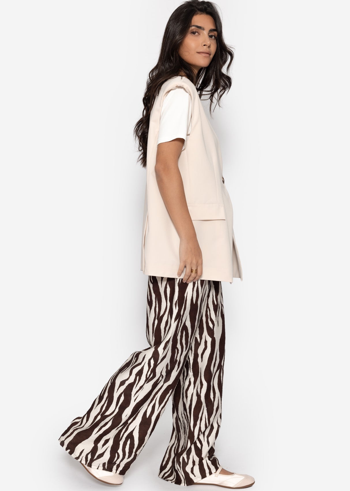 Oversize Blazerweste mit V-Ausschnitt - beige