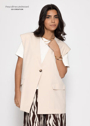 Oversize Blazerweste mit V-Ausschnitt - beige