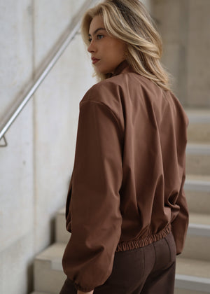 Blousonjacke mit elastischem Bund - braun