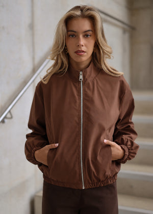 Blousonjacke mit elastischem Bund - braun