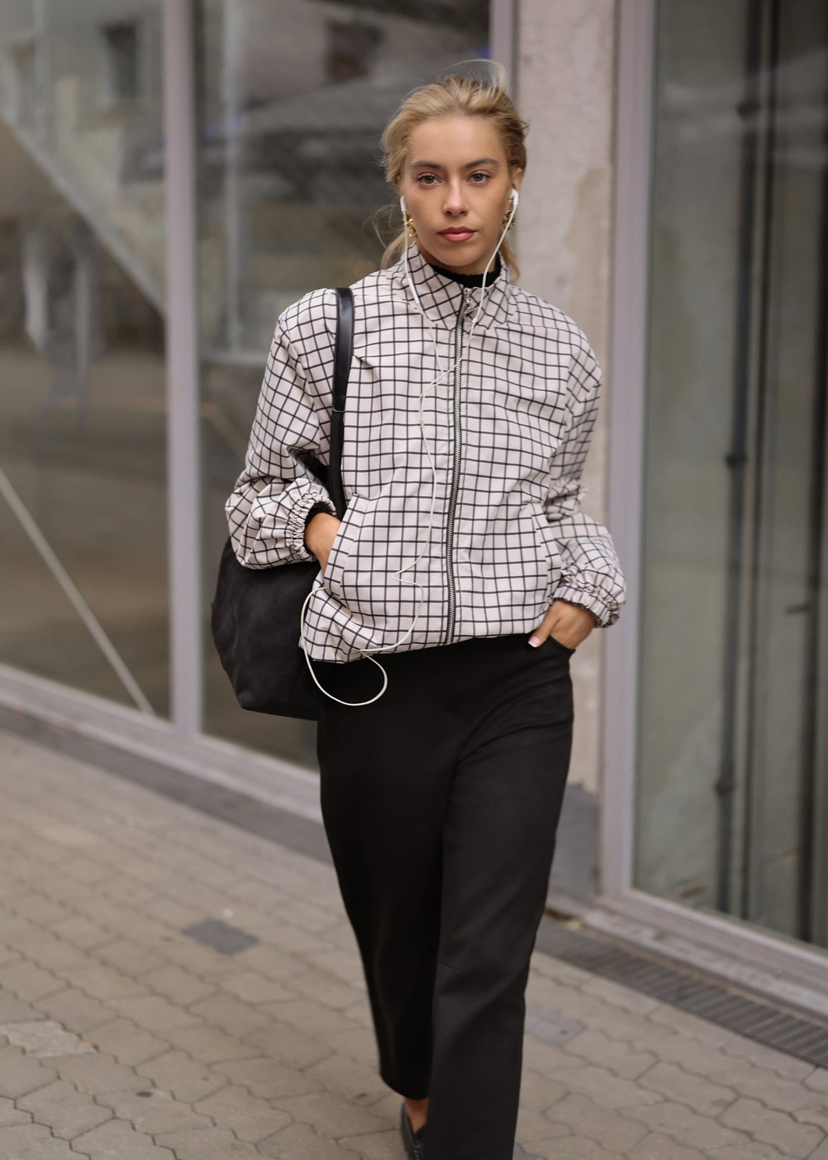 Blousonjacke mit Karomuster - greige