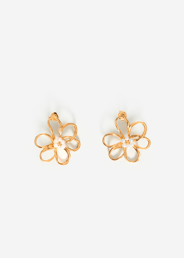 Flower earrings with pearls - gold