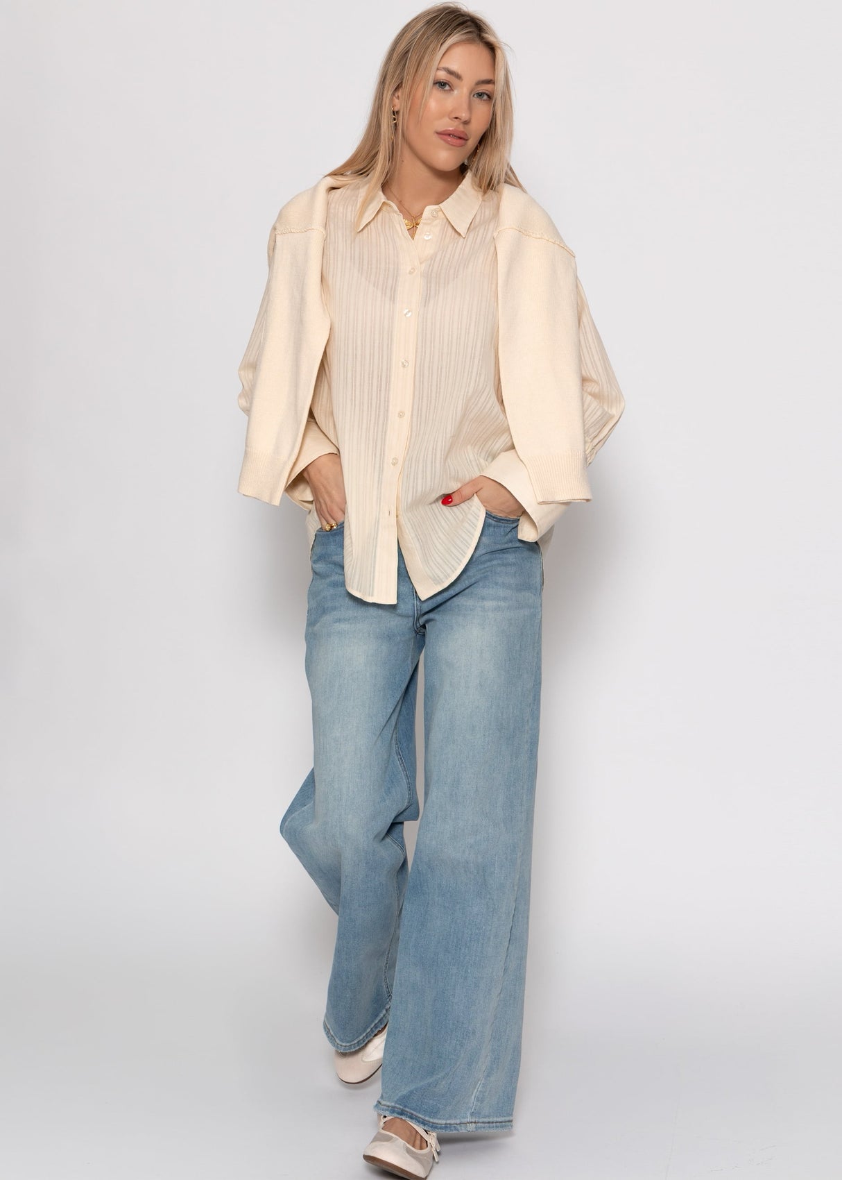 Bluse mit Ärmeldetails - buttergelb
