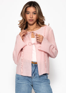 Chiffon Bluse mit Schleifenverschluss - rosa