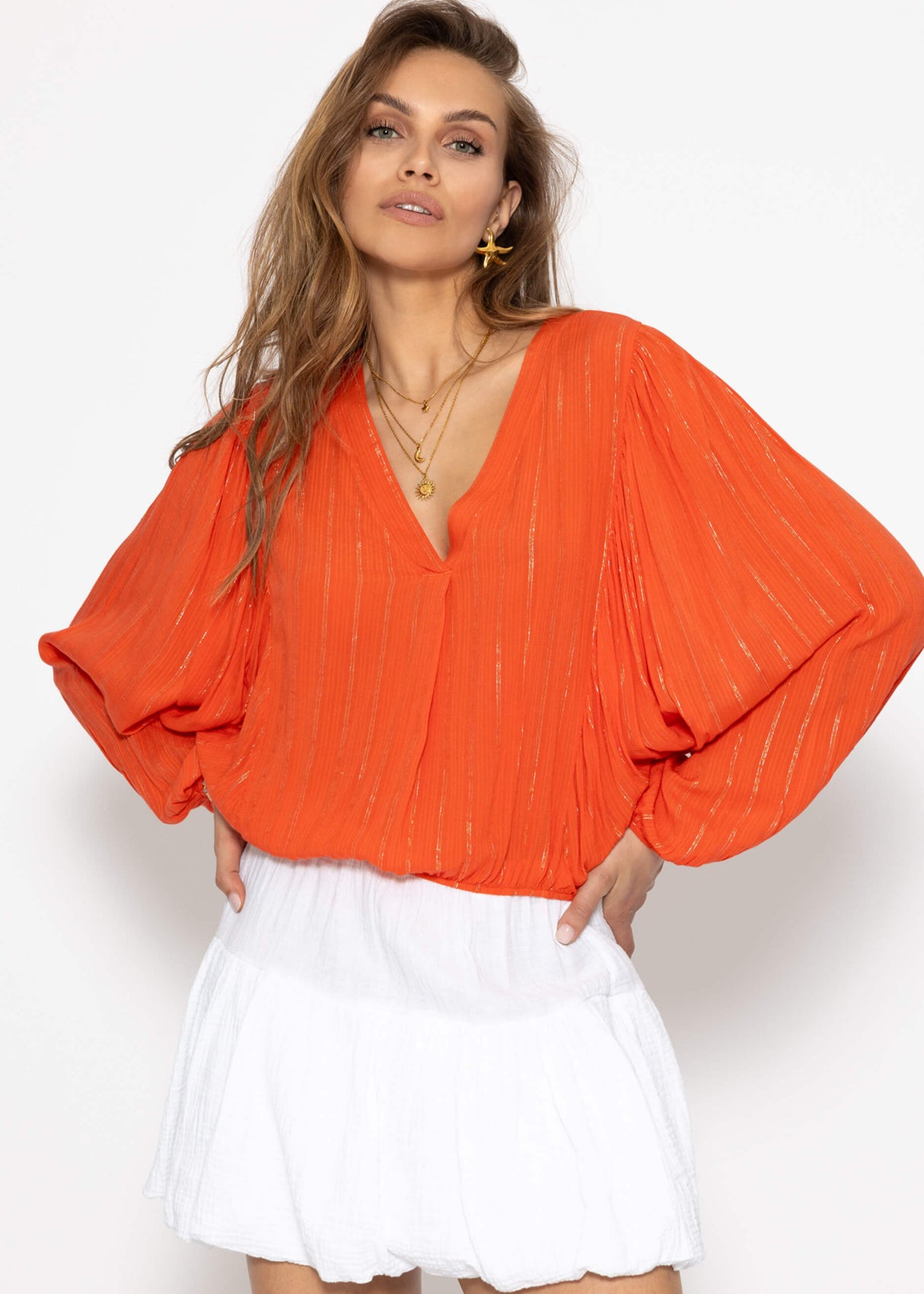 Blouse with glitter stripes - orange