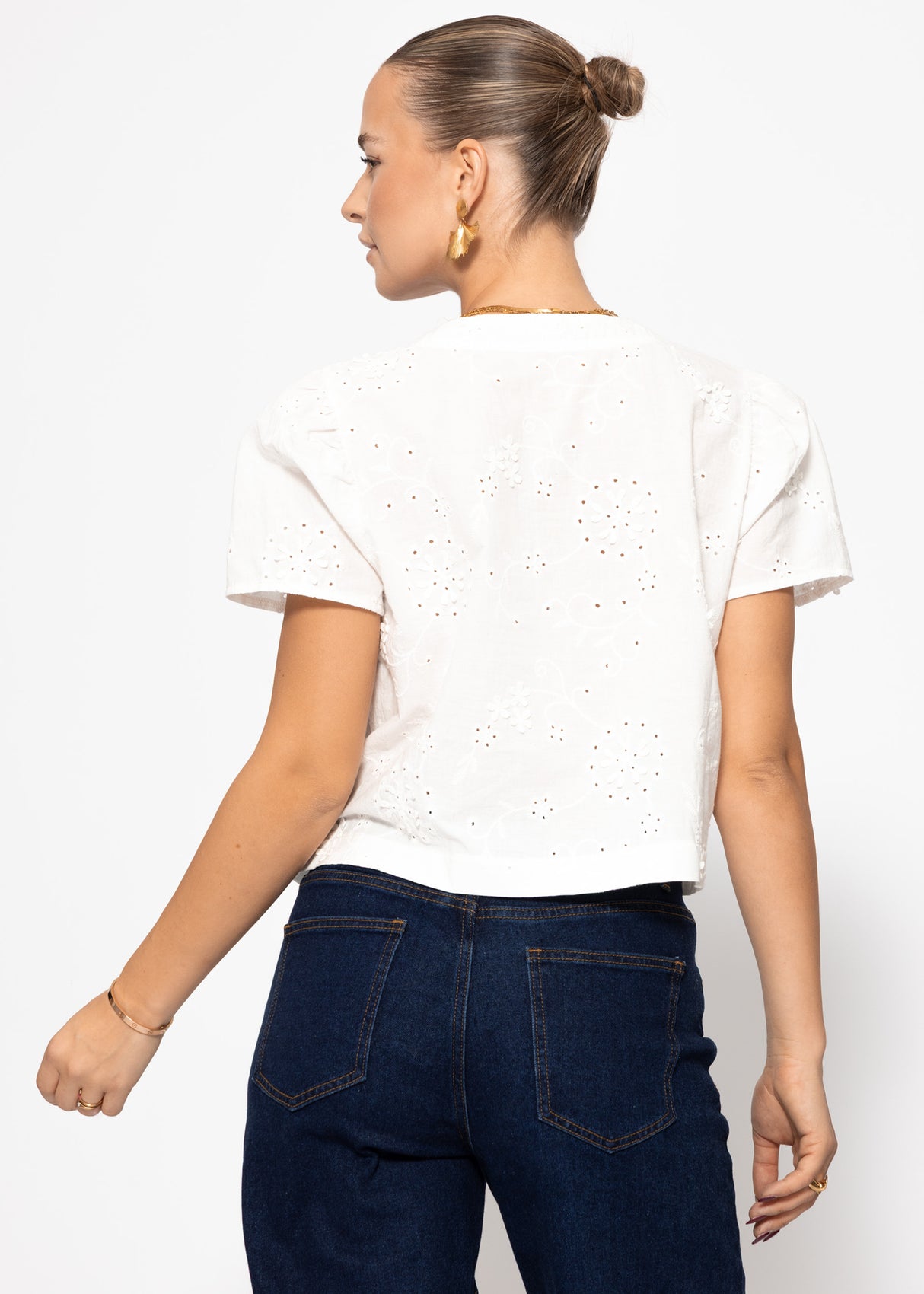 Bluse mit kurzen Ärmeln und Stickerei - offwhite
