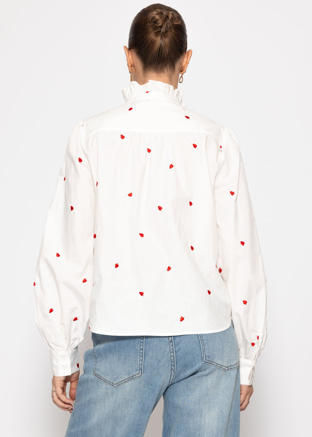 Bluse mit roter Herzstickerei - weiß