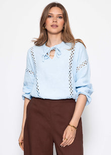 Blouse made of Musselin with lace insert - light blue