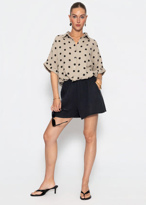 Bluse mit Zugband und Punkten - taupe