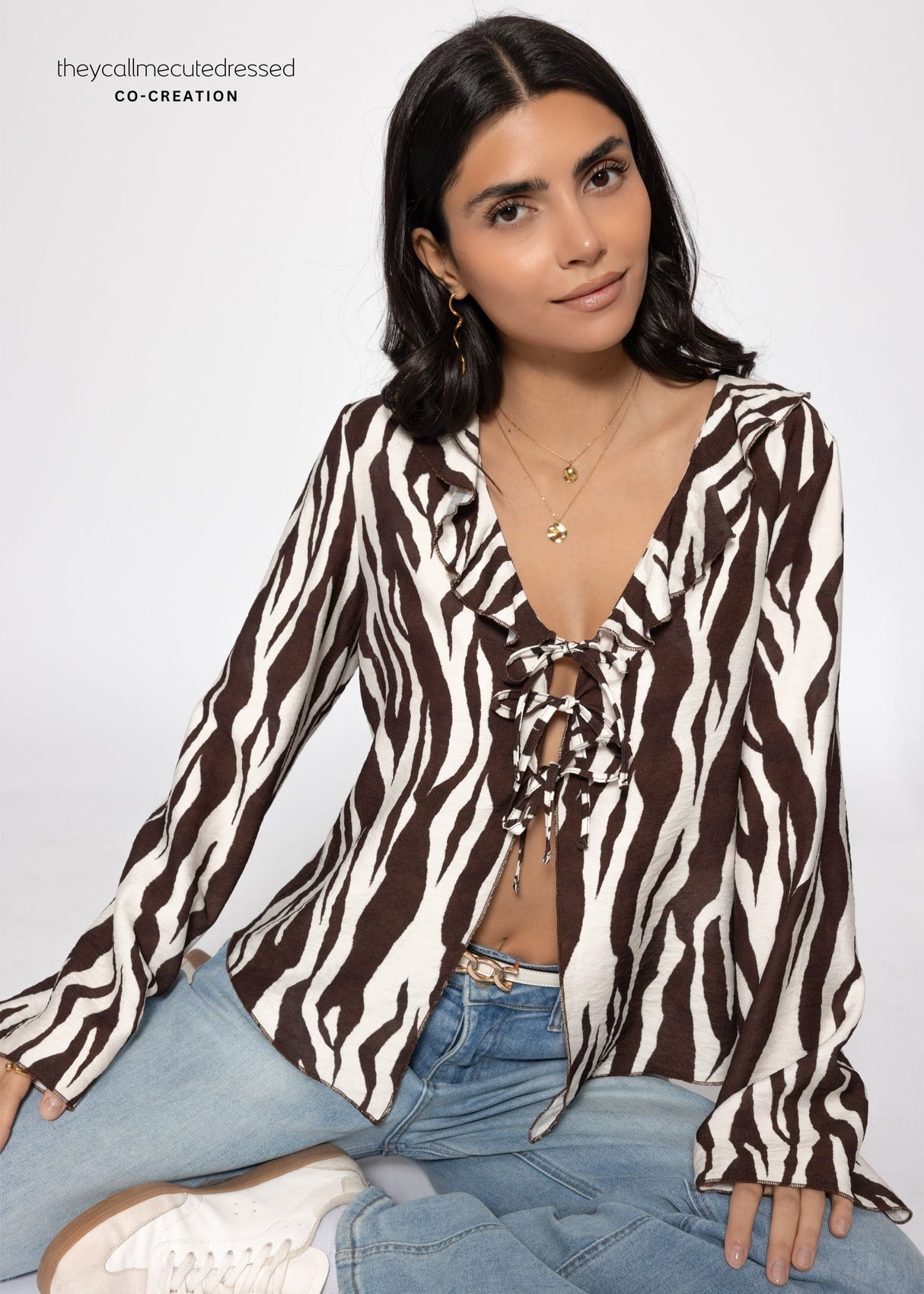 Blusenjacke in Viskose mit Zebra-Print - braun