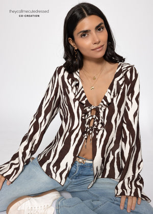 Blusenjacke in Viskose mit Zebra-Print - braun