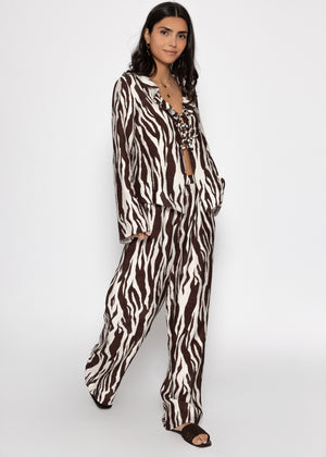 Blusenjacke in Viskose mit Zebra-Print - braun