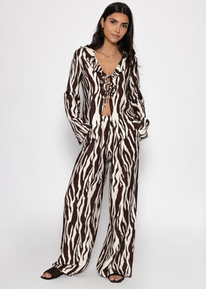 Blusenjacke in Viskose mit Zebra-Print - braun