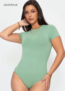 Bodysuit Sculpting Shapewear Kurzarm - salbeigrün