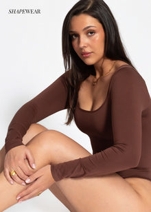 Bodysuit Sculpting Shapewear Langarm mit String - braun