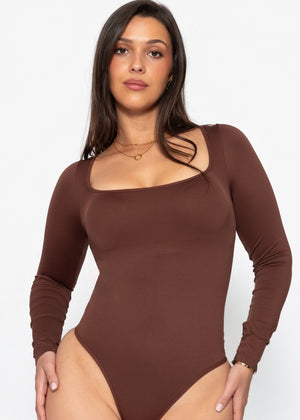 Bodysuit Sculpting Shapewear Langarm mit String - braun