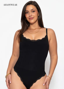 Bodysuit Sculpting Shapewear mit String und Spitze - schwarz