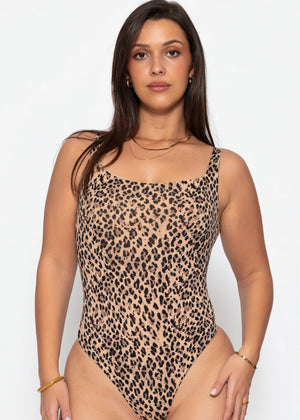 Bodysuit Soft Shapewear mit String und Leo-Print - braun