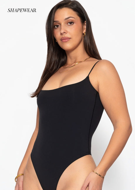 Bodysuit Soft Shapewear mit String und Spaghetti Träger - schwarz von SASSYCLASSY