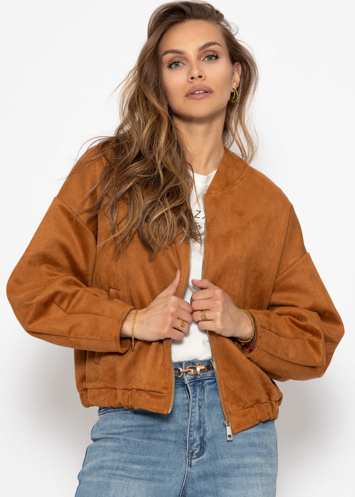Oversize Bomberjacke in Wildlederoptik - braun