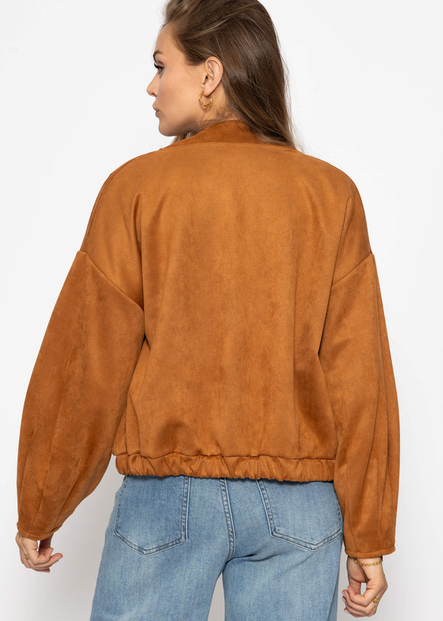 Oversized faux suede bomber jacket - brown
