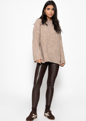 Bouclé sweater with round neckline - greige