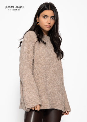 Bouclé-Pullover mit Rundhalsausschnitt - greige