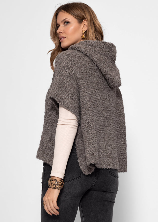 Bouclé Pullunder mit Kapuze - taupe