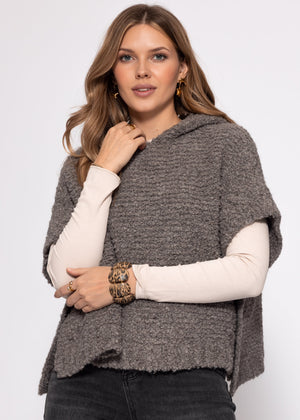 Jessica Haller poncho with hoodie and cable knit detail - taupe
