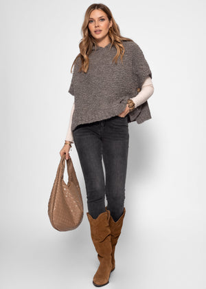 Jessica Haller poncho with hoodie and cable knit detail - taupe