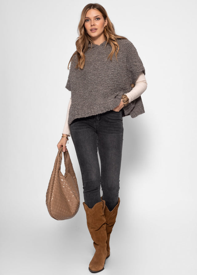 Bouclé Pullunder mit Kapuze - taupe