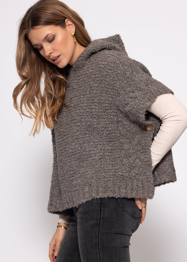 Bouclé Pullunder mit Kapuze - taupe