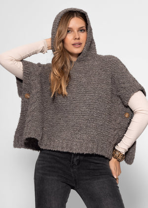 Jessica Haller poncho with hoodie and cable knit detail - taupe
