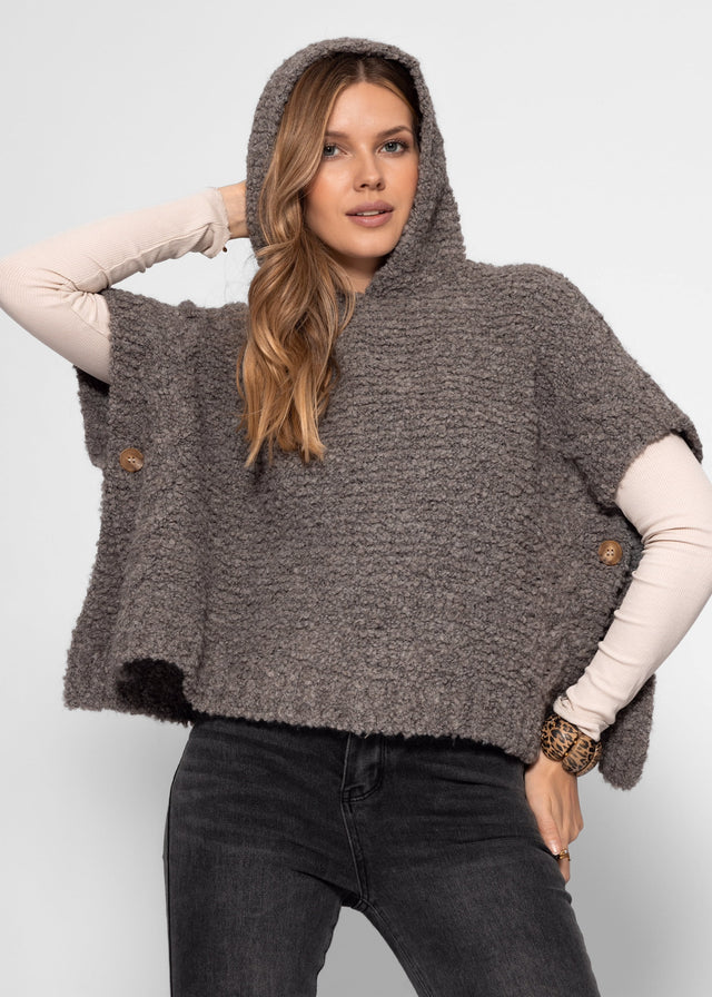 Bouclé Pullunder mit Kapuze - taupe