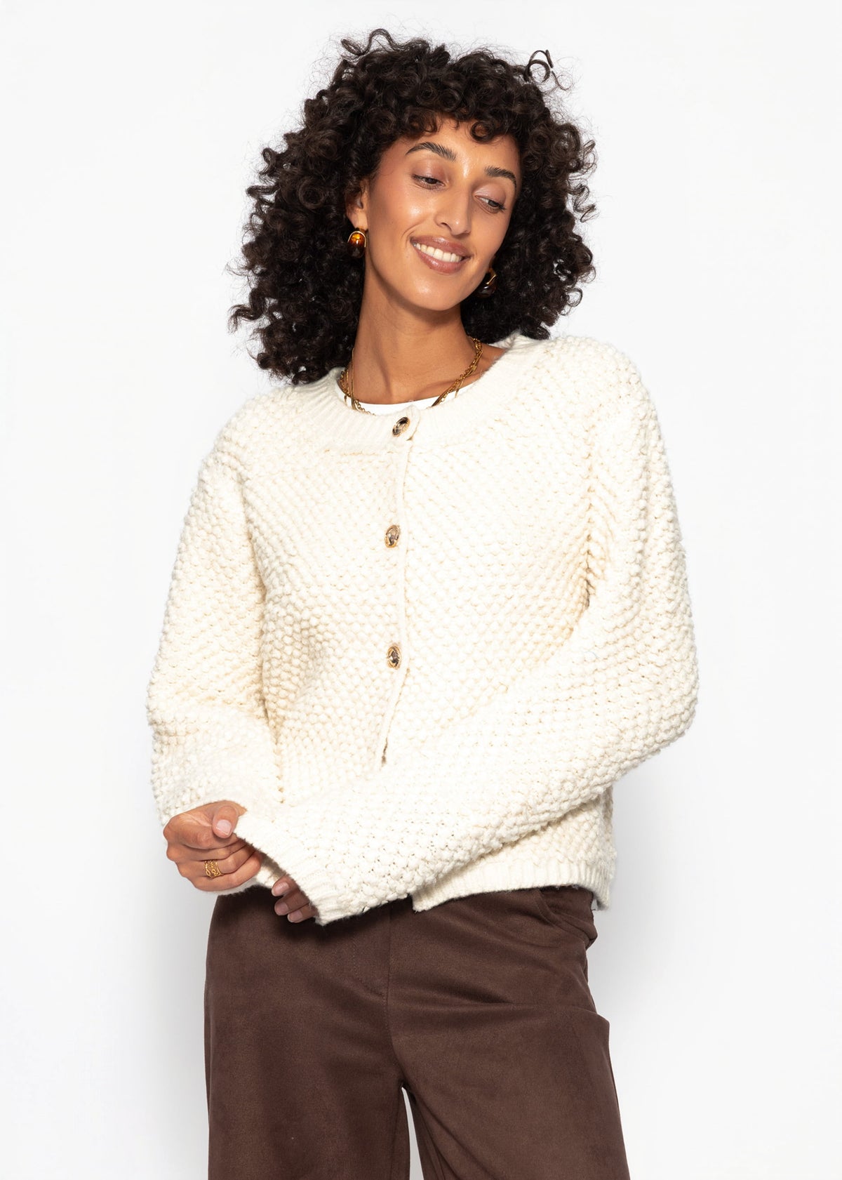Bouclé Strickjacke - offwhite