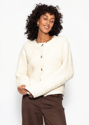 Bouclé Strickjacke - offwhite