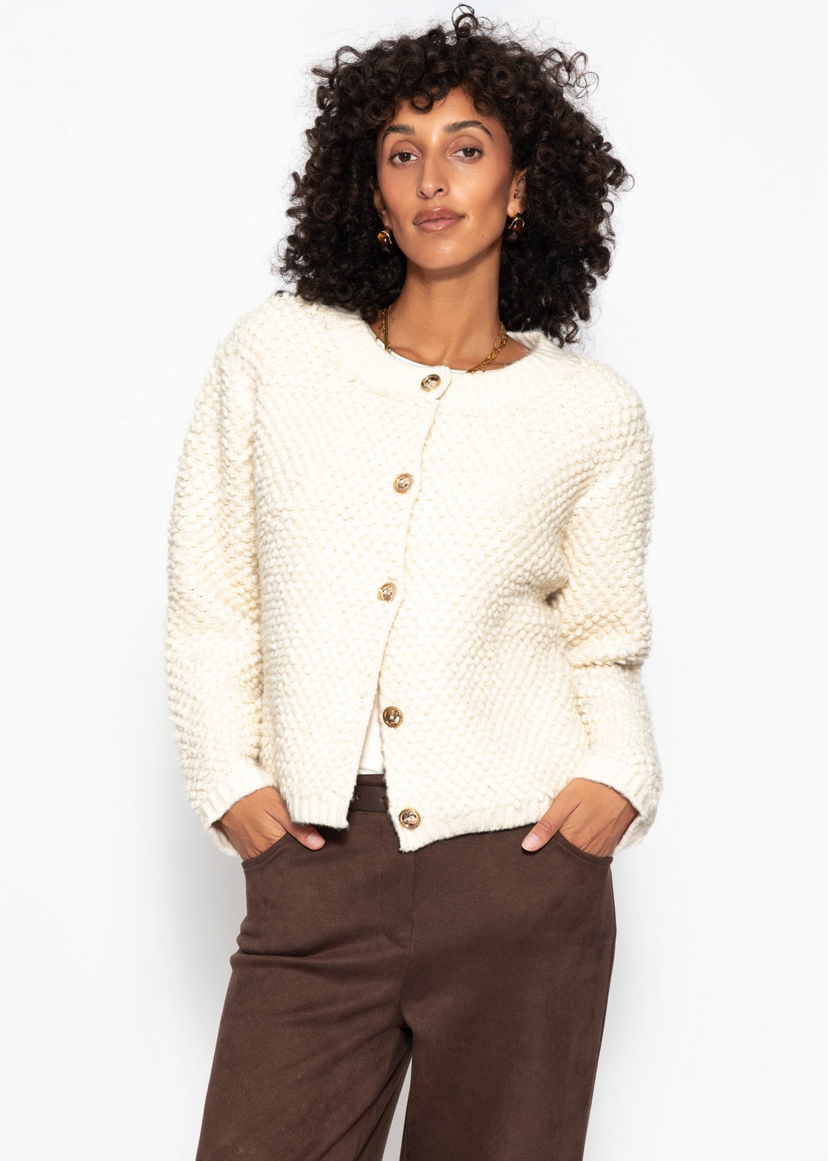 Bouclé Strickjacke - offwhite