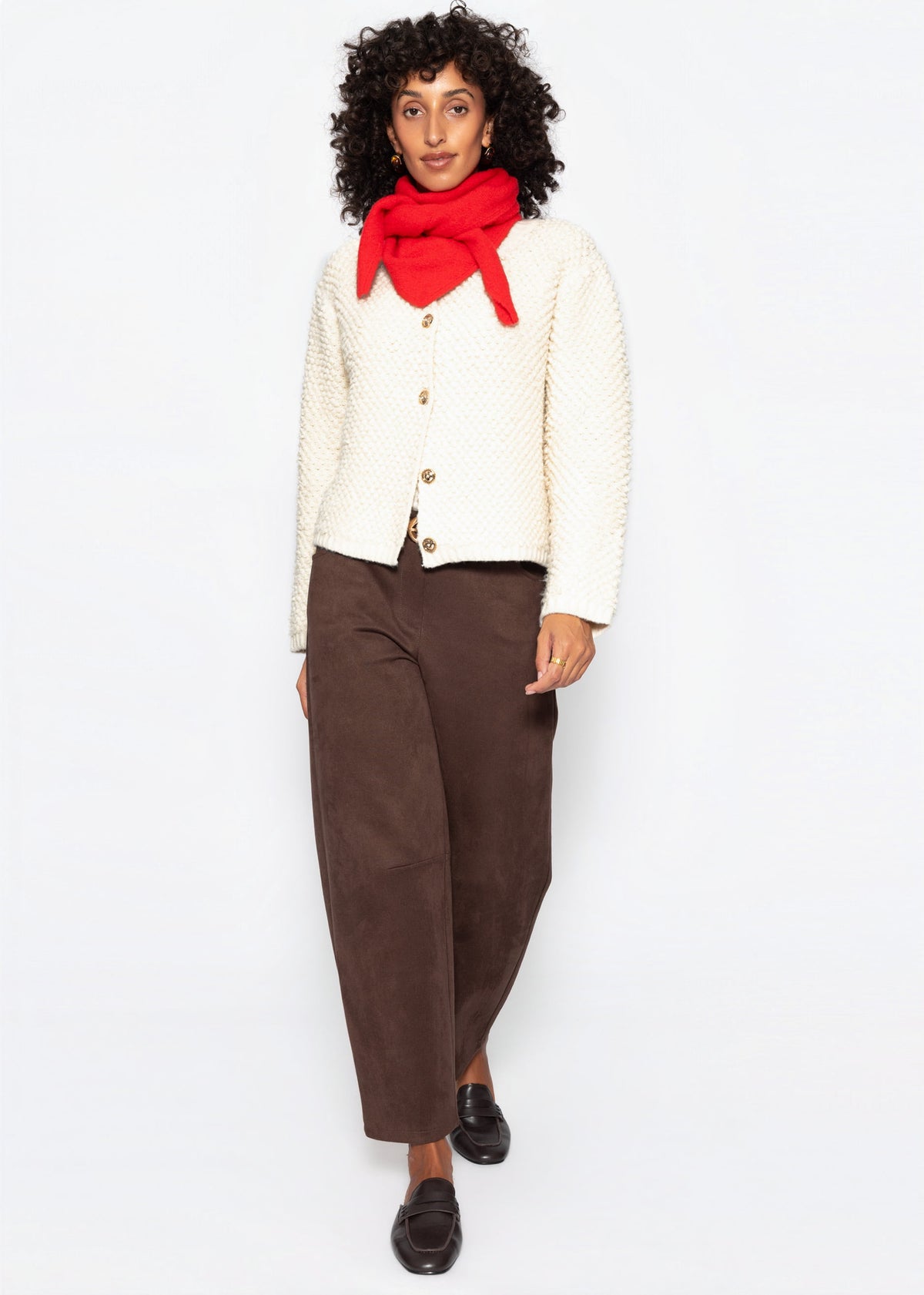 Bouclé Strickjacke - offwhite