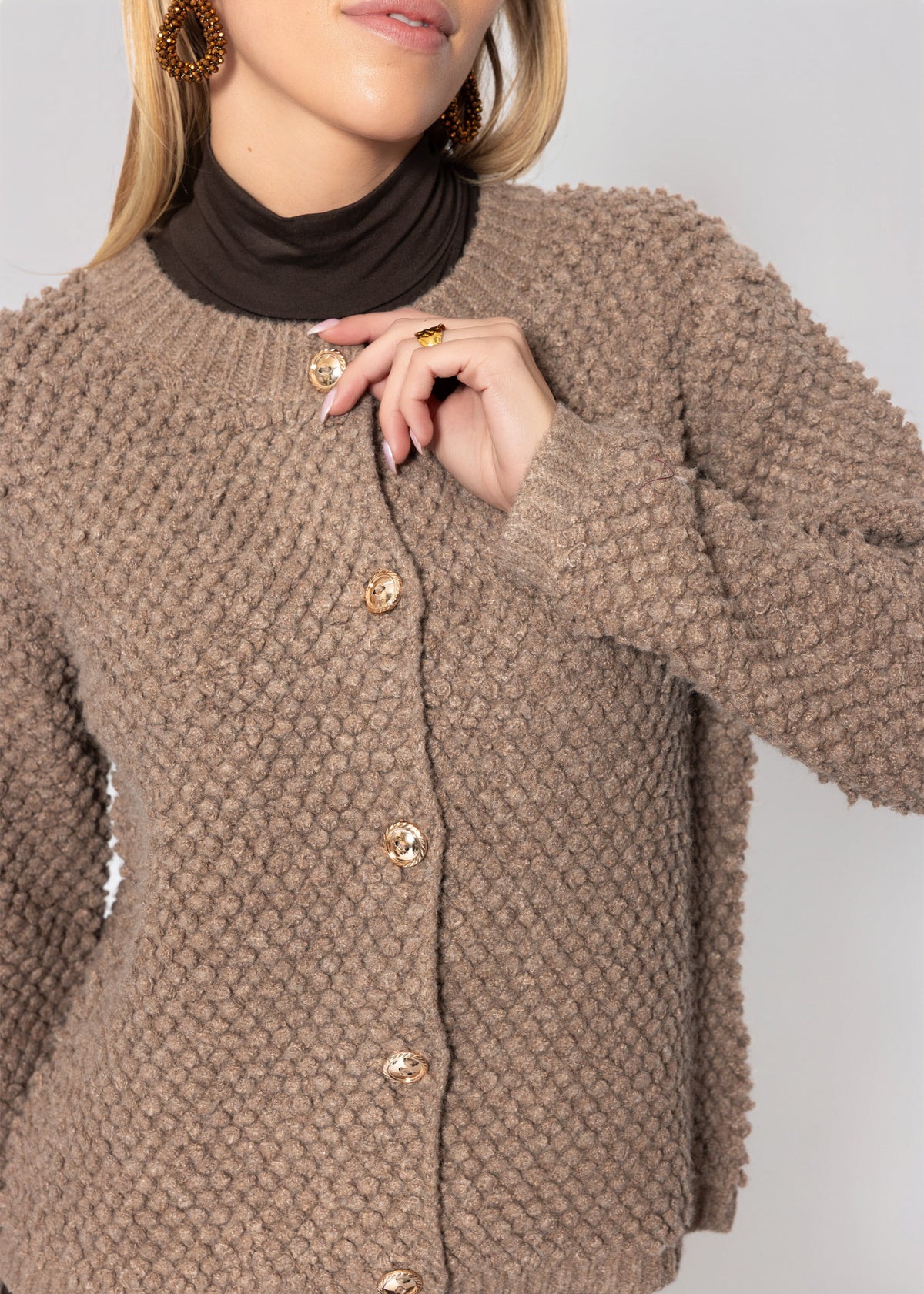 Bouclé Strickjacke - taupe