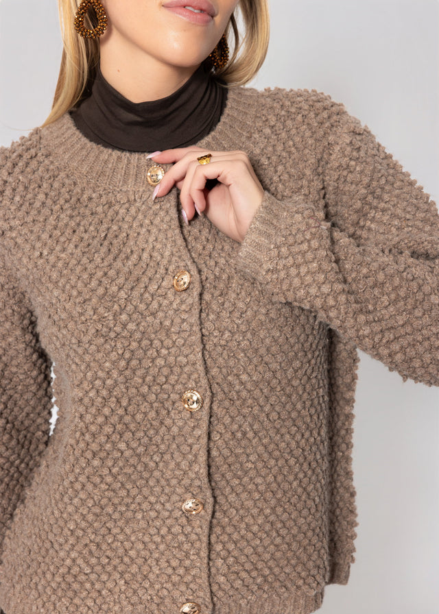 Bouclé Strickjacke - taupe