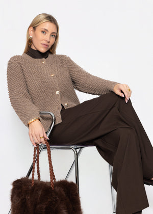 Bouclé Strickjacke - taupe