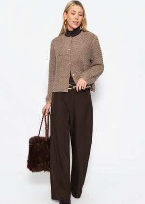 Bouclé Strickjacke - taupe